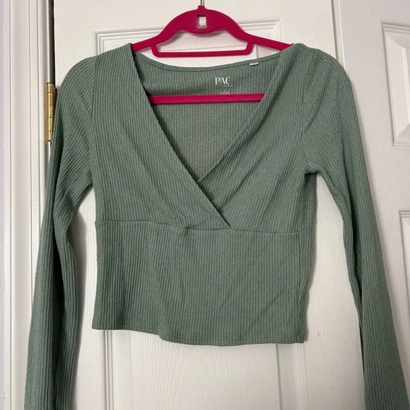 Sage Green Ribbed Long Sleeve Top - Picture 2 of 4